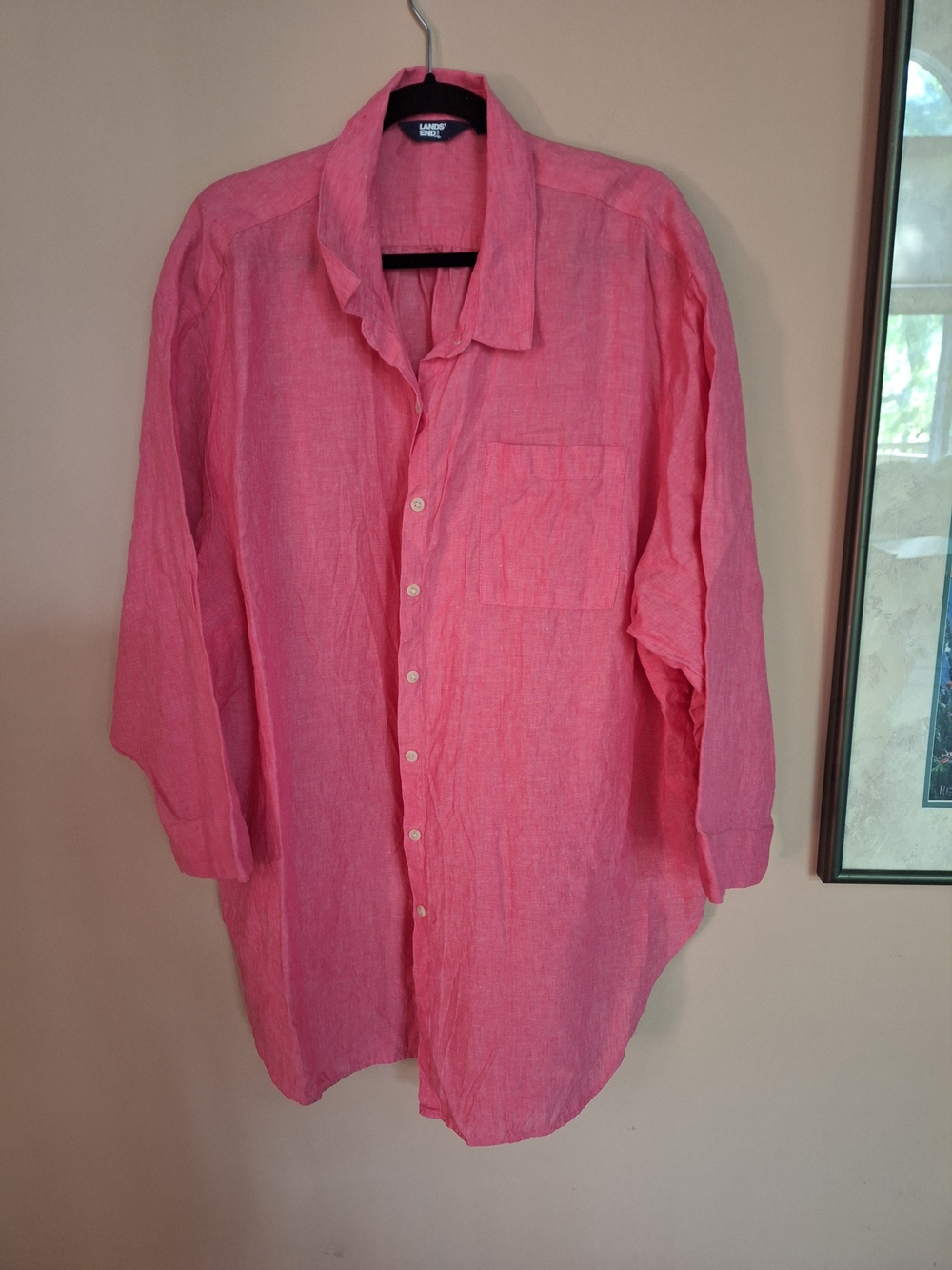 Lands' End Pink % Linen Button-Up Shirt